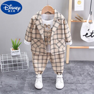 G.DUCKKIDS品牌初秋新品 男童秋裝套裝西裝三件套0-1-2-3-4-5歲中小童男寶寶 米白色 100碼2-3歲(25-30斤)