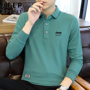 JEEP SPIRIT吉普長袖T恤男春秋季男裝翻領(lǐng)打底衫韓版上衣服 豆綠色 XL 