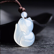 玉髓狐貍吊墜冰種瑪瑙狐仙玉佩玉項鏈炫石為玉送朋友 白玉髓小狐貍