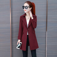 歐潤娜 風(fēng)衣女中長(cháng)款春秋季新款百搭外套黑色女士小個(gè)子韓版修身流行 酒紅色 3XL（136-145）