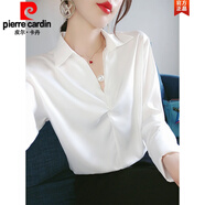 皮爾卡丹（pierre cardin）法式緞面白襯衫女春裝2025年新款洋氣時(shí)尚職業(yè)襯衣設計感小眾針織 白色 M