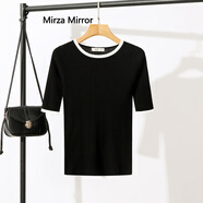 Mirza Mirror2020夏季新款中袖針織衫女修身顯瘦薄款五分袖上衣冰絲打底衫網(wǎng)紅百搭 黑色 XL