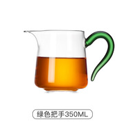 尚明 公道杯 玻璃茶海 日式分茶器 手工耐高溫玻璃茶具 透明帶手把茶斗 鷹嘴造型 綠色手把