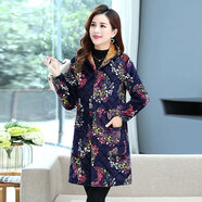 君芳雅  媽媽秋冬裝棉衣女加絨加厚棉服加中老年女裝中長(cháng)款棉襖外套 藏青鳳凰 3XL 建議130-150斤