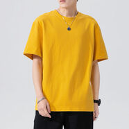 利比吉純棉重磅男士短袖t恤內搭圓領(lǐng)寬松衣服夏季潮流純色半袖大碼男裝 黃色 XL 110-120斤