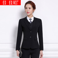 佳昭 職業(yè)裝女裝套裝小西裝女長袖西裝外套正裝春春秋韓版新款小西服女士兩?？酃ぷ鞣奚砉ぱb空姐制服 黑外套+黑色褲子 L