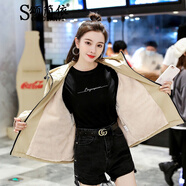 頌簡依（SONGJIANGYI）短外套女2025春秋季新款韓版寬松短款風衣小個子休閑百搭連帽外套 卡其色【加絨】 L