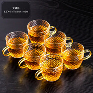 瓷牌茗茶具 玻璃茶杯大號(hào)透明玻璃品茗杯耐熱小茶杯帶把水杯功夫茶具主人杯 金色（龍鱗）6個(gè)把杯 105ml