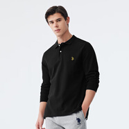 U.S. POLO ASSN.polo衫男翻領(lǐng)秋季純棉商務(wù)休閑長袖t恤男士高端上衣 黑色 XL