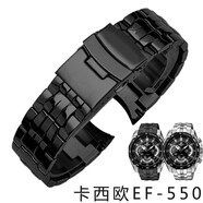【JD物流】適用實心精鋼表帶卡西歐紅牛限量版EF-550D鋼帶男精鋼防水表鏈 黑色 22mm