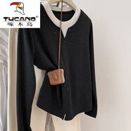 啄木鳥(niǎo)（TUCANO）灰色長(cháng)袖t恤女假兩件正肩秋冬針織衫內搭打底衫2025新款上衣女 黑色【早秋上新優(yōu)質(zhì)面料】 XL (建議125-135斤)