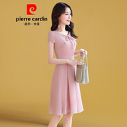 皮爾卡丹官方高檔女裝夏季雪紡連衣裙女2022年新款小個(gè)子收腰顯瘦溫柔氣質(zhì)淑女裙子夏天高檔高端大氣針織 粉色 165/L