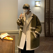 閱鄉拼接連帽毛呢大衣男中長(cháng)款秋冬季加厚2021年新款風(fēng)衣韓版潮流外套 F528綠色 XL