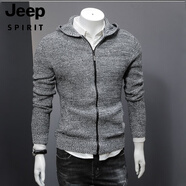 JEEP SPIRIT毛衣男帶帽純色潮韓版修身菠蘿紋路線衣拉鏈毛衫外套男士針織開衫 灰色 M