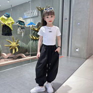 拙拙豬女童洋氣短袖運(yùn)動(dòng)套裝2025新款夏季兒童秋裝女孩大童時(shí)髦女裝衣服 套裝【白T恤+黑褲】 150 碼適合身高135-145厘米