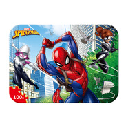 古部冰雪奇緣兒童鐵盒木制拼圖100片女孩公主玩具 3-6歲卡通平圖禮物 蜘蛛俠100片3268