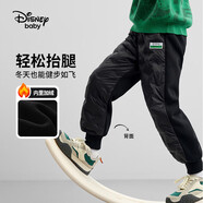 迪士尼（DISNEY）童裝兒男女童梭織加絨加厚90羽絨長褲拼接褲子24冬DB441ME07黑130