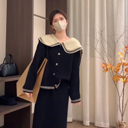 NYIG海軍領(lǐng)毛衣針織開(kāi)衫外套女春秋季新款加厚慵懶風(fēng)顯瘦上衣 【黑色】【2024新年紅衣服/本命 60/65kg/XL