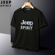 JEEP SPIRIT【兩件裝】短袖t恤男中青年純棉圓領(lǐng)上衣休閑時尚百搭打底體恤衫 009C-黑色-95%棉單件裝 4XL