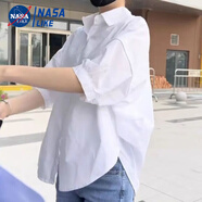 NASALIKE純棉中袖薄款襯衫女2025夏季新款寬松顯瘦百搭棉襯衣休閑小衫 白色 M 85-110斤