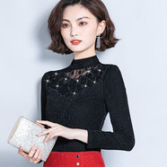 在禮蕾絲打底衫女長(zhǎng)袖2025秋冬上衣半高領(lǐng)修身T恤女士秋衣外穿小衫 黑色 加絨加厚  3XL 建議130-140斤穿