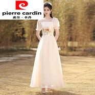 皮爾卡丹（pierre cardin）香檳色伴娘服女夏季新款結(jié)婚姐妹裙學生畢業(yè)禮服裙仙氣 香檳色214C款長 XS_80斤左右