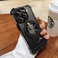 京苑【鏡頭全包-帶鏡頭膜】蘋(píng)果16promax手機殼iphone16pro氣囊17防摔max保護套plus透明軟殼 【深空黑+U型磁吸支架】自帶鏡頭膜丨四角加厚防摔 iPhone 16 Pro Max