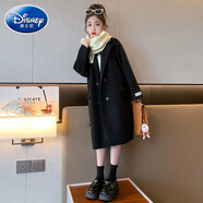 迪士尼（Disney）童裝女童毛呢外套2025新款大童女裝秋裝雙面妮子大衣兒童長(zhǎng)款風(fēng)衣 黑色【23253貼標(biāo)款】 160 cm