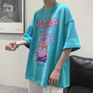 嘉曄（JIAYE）五分袖T恤潮男夏季短袖t恤男士潮流上衣服青少年學(xué)生情侶衣服 T142湖藍(lán) L