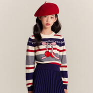 BARRY BANNY女童裝毛衣兒童衛(wèi)衣春秋圓領(lǐng)針織衫6-14歲少女外穿保暖可愛耐看 櫻桃長袖加絨款 120 cm(34-46斤)