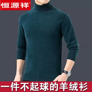 恒源祥100%純色羊毛衫男高領中青年針織衫打底羊毛衫加厚毛衣冬2024新款 高.領 墨綠色 M (165)