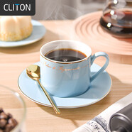 CLITON歐式咖啡杯拿鐵杯掛耳陶瓷辦公室杯碟套裝早餐牛奶杯一杯一碟一勺