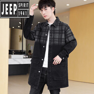 JEEP SPIRIT春秋季INS潮流牛仔外套男士中長(cháng)款風(fēng)衣帥氣寬松個(gè)性百搭翻領(lǐng) 5010-7黑色 M