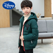 迪士尼（Disney）兒童羽絨棉服2022新款短款外套男童秋冬中大童連帽保暖潮 綠色 150