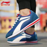 李寧休閑運動(dòng)鞋男鞋阿甘鞋減震回彈復古運動(dòng)鞋舒適戶(hù)外健步慢跑步鞋男 深海藍/MARS紅 -偏小，拍大一碼 39