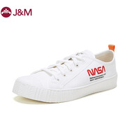 快樂(lè )瑪麗J&M 情侶鞋2021春夏新品 休閑鞋NASA聯(lián)名純色印花低幫帆布鞋情侶款 051 白色 男40