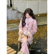 蝶嬌諾（DIEJIAONUO）小香風(fēng)秋冬連衣裙子女裝春季新款慵懶風(fēng)穿搭女毛絨套裝氣質(zhì)顯瘦 粉色長(cháng)裙套裝 M