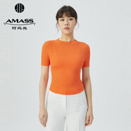 阿瑪施（AMASS）女裝新款簡(jiǎn)約百搭圓領(lǐng)短袖針織T恤衫女5399601 亮橘 XL (5碼)