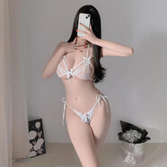 倫洛弗性感內(nèi)衣內(nèi)褲蕾絲綁帶三點(diǎn)式文胸女透誘惑睡衣套裝 白色（內(nèi)衣+內(nèi)褲） 均碼