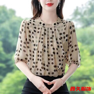 美安嘉雪紡襯衫女士裝夏季新款減齡大碼氣質(zhì)顯瘦小衫洋氣短袖上衣 杏色-遮肚子上衣 2XL 建議120-140斤-遮肚子上衣
