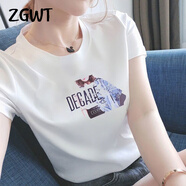ZGWT輕奢高檔品牌白色短袖T恤女寬松夏季時(shí)尚小個(gè)子打底衫上衣 白色牛仔女孩 L 建議105-115斤