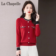 拉夏貝爾（La Chapelle）小香風(fēng)針織衫女士2023百搭長(cháng)袖打底洋氣小衫春秋薄款毛衣 純100自動(dòng)發(fā)熱TT939#紅色 純100自動(dòng)發(fā)熱XL 建議115-130斤