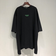 妃麗慕尚（FEILIMUSHANG）2025年夏季韓版字母印花短袖t恤女中長(zhǎng)款寬松純棉洋氣開叉上衣ins 493黑色 2XL
