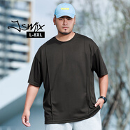 Jsmix潮牌大碼男裝寬松休閑夏季街潮顯瘦戶外薄款速干運動短袖t恤 黑色 8XL