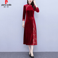 皮爾卡丹（pierre cardin）金絲絨改良旗袍連衣裙女士春秋高貴氣質(zhì)洋氣2025新款中年裙子 紅色 《法式品牌赫本風(fēng)遮肚減齡 3XL 【150-165斤】