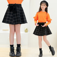 小豬彼特女童裙子冬款2025新款兒童半身裙秋冬格子裙女大童毛呢裙冬裝短裙 4066黑色 130 cm