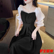 事思宴會(huì)晚禮服裙女平時(shí)可穿氣質(zhì)年會(huì)甜美法式紅色連衣裙女五分袖2022 黑色 L 建議106到116斤左右