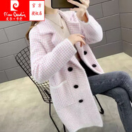 皮爾卡丹（pierre cardin）女士水貂絨厚外套2025秋冬新款中長(cháng)款毛衣韓版長(cháng)袖開(kāi)衫針織上衣 淺粉色 M 建議90-105斤
