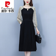 皮爾卡丹（pierre cardin）大號法式假兩件連衣裙女春秋冬2024新款高端氣質(zhì)洋氣收腰長袖裙子 黑色 2XL 【125-140斤】