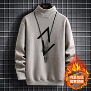 歌古森 青少年冬季加絨毛衣12-15歲男孩高領(lǐng)針織衫初中學(xué)生帥氣潮流大童 1513卡其(加絨) 加厚 L (100-120斤左右)